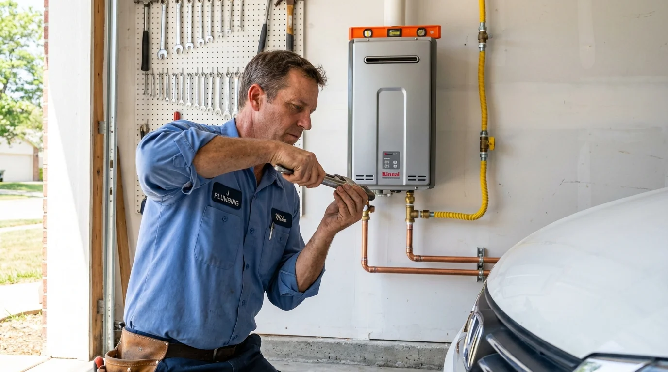 Tankless water heater installation by a Johns Plumbing LLC plumber in West Union